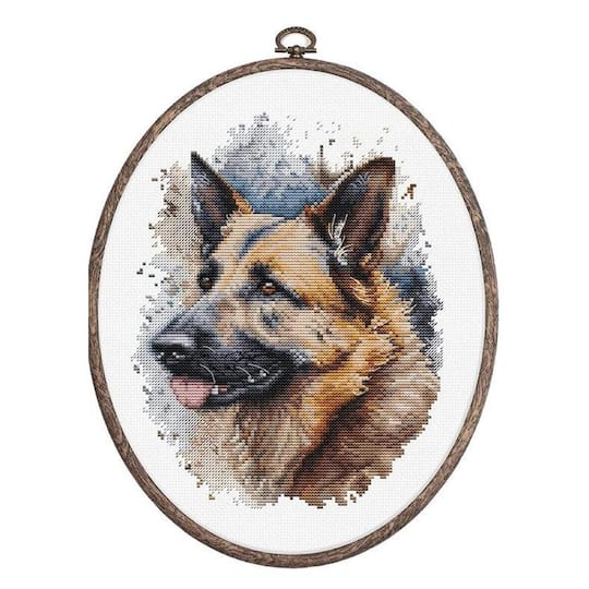 Luca-S The German Shepherd Counted Cross Stitch Kit with Woodgrain Hoop